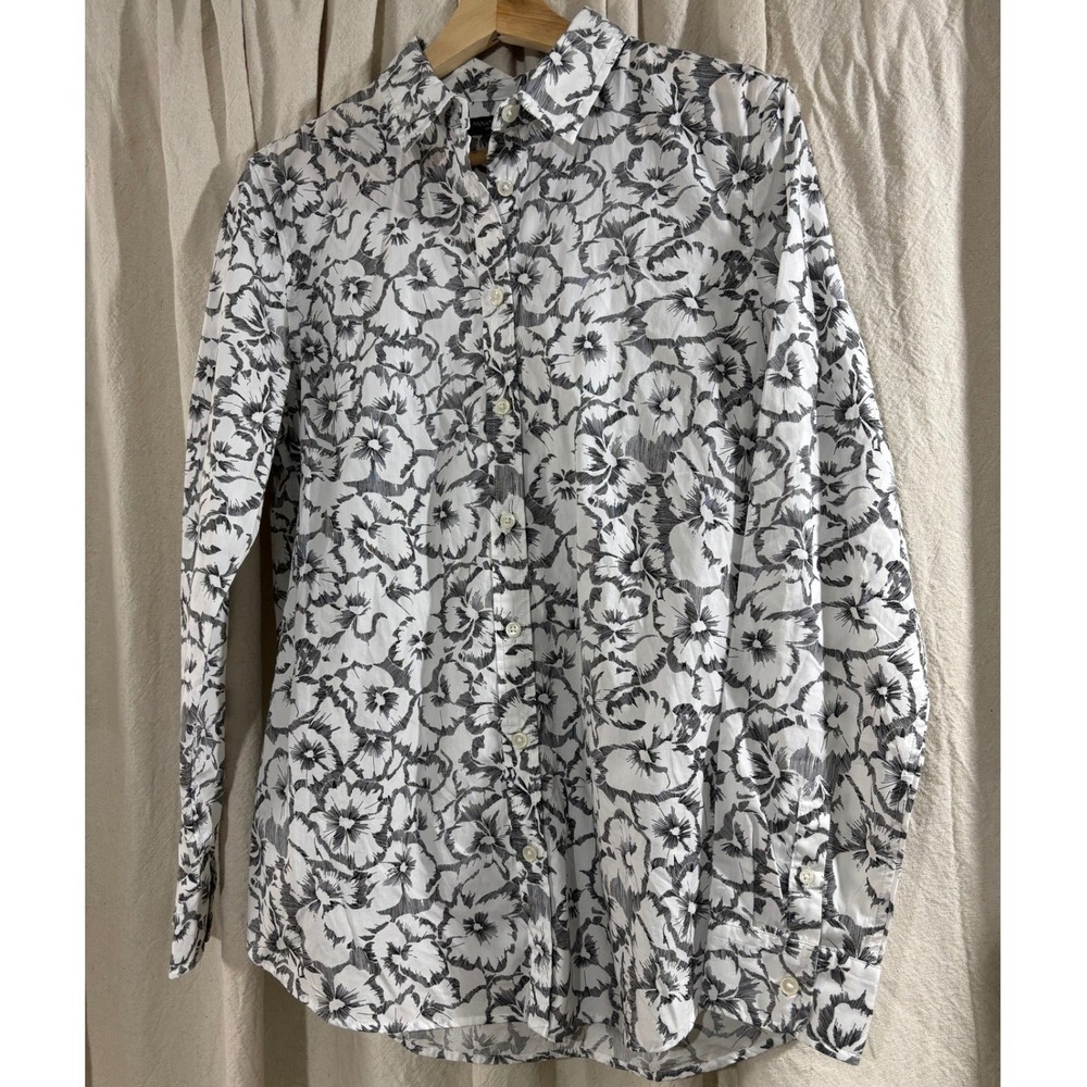 Banana Republic Dillon Shirt Womens Medium White Black Floral Button Down NWT